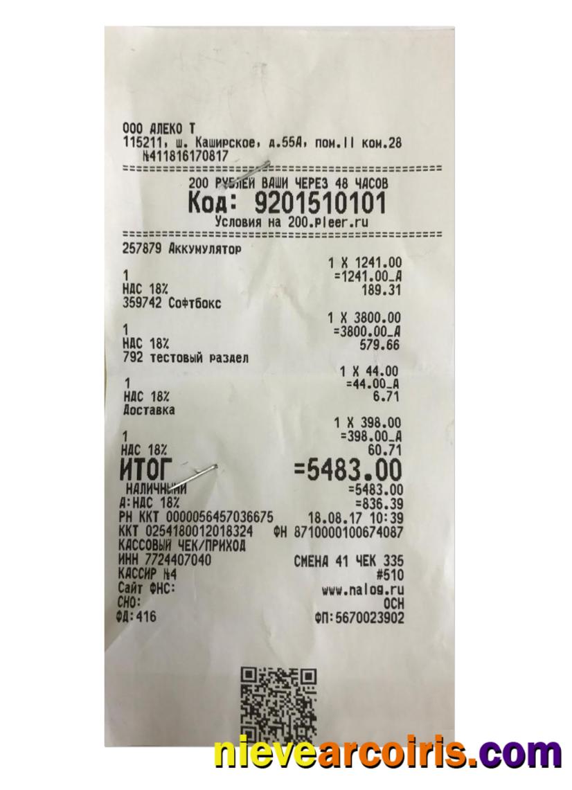 RUSSIAN payment check sample